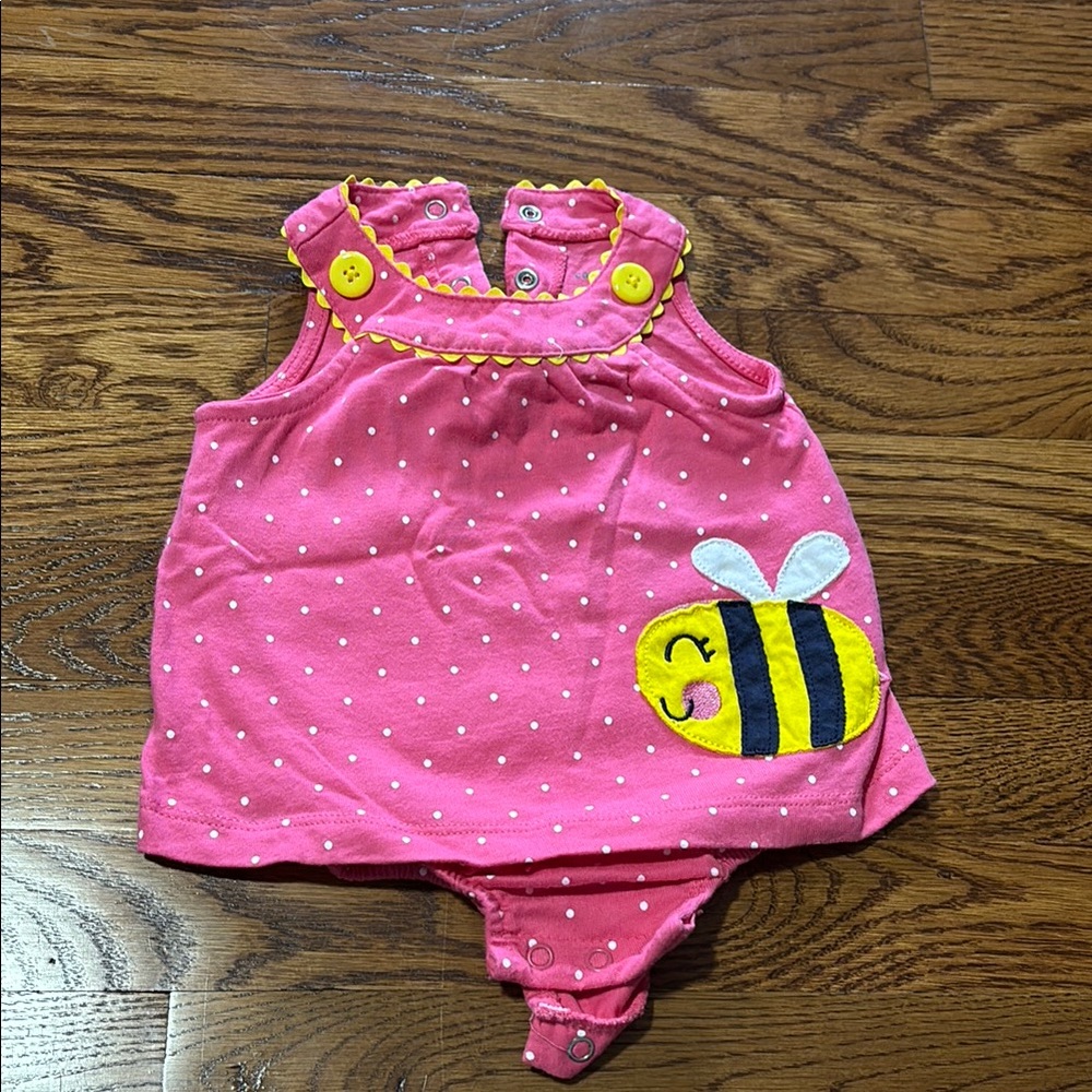 Pink Polka Dot Baby Romper with Bee Design